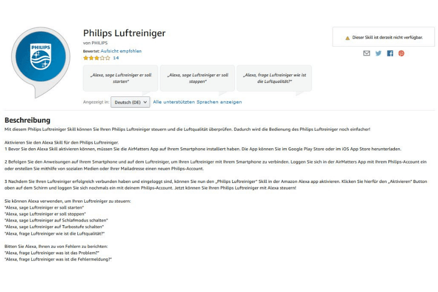 Alexa Sprachbefehle für Philips Luftreiniger in der Übersicht